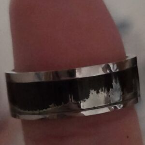 Men's Black and Silver Ring